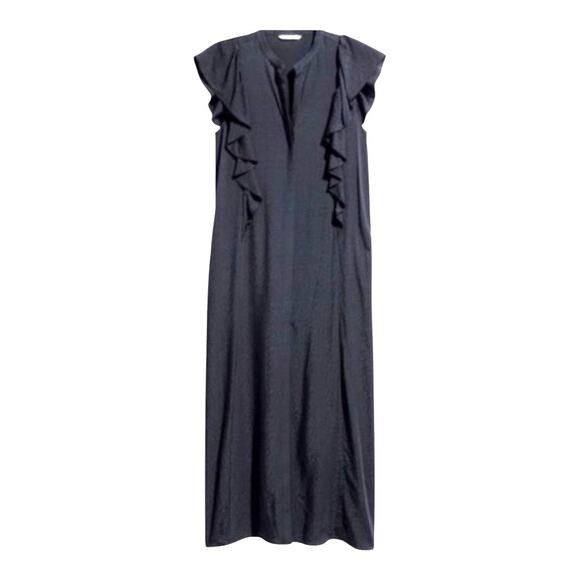 Women's H&M Navy Blue Dots Leopard Print Button down Sleeveless Midi Dress 12 - Picture 1 of 12
